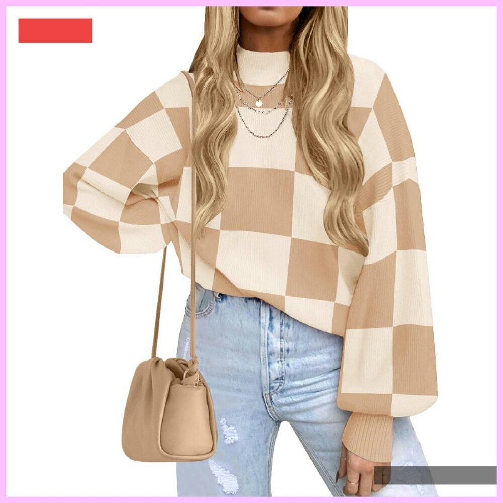 Striped Ribbed Knit Turtleneck Pullover Sweater Women's Loose Fit